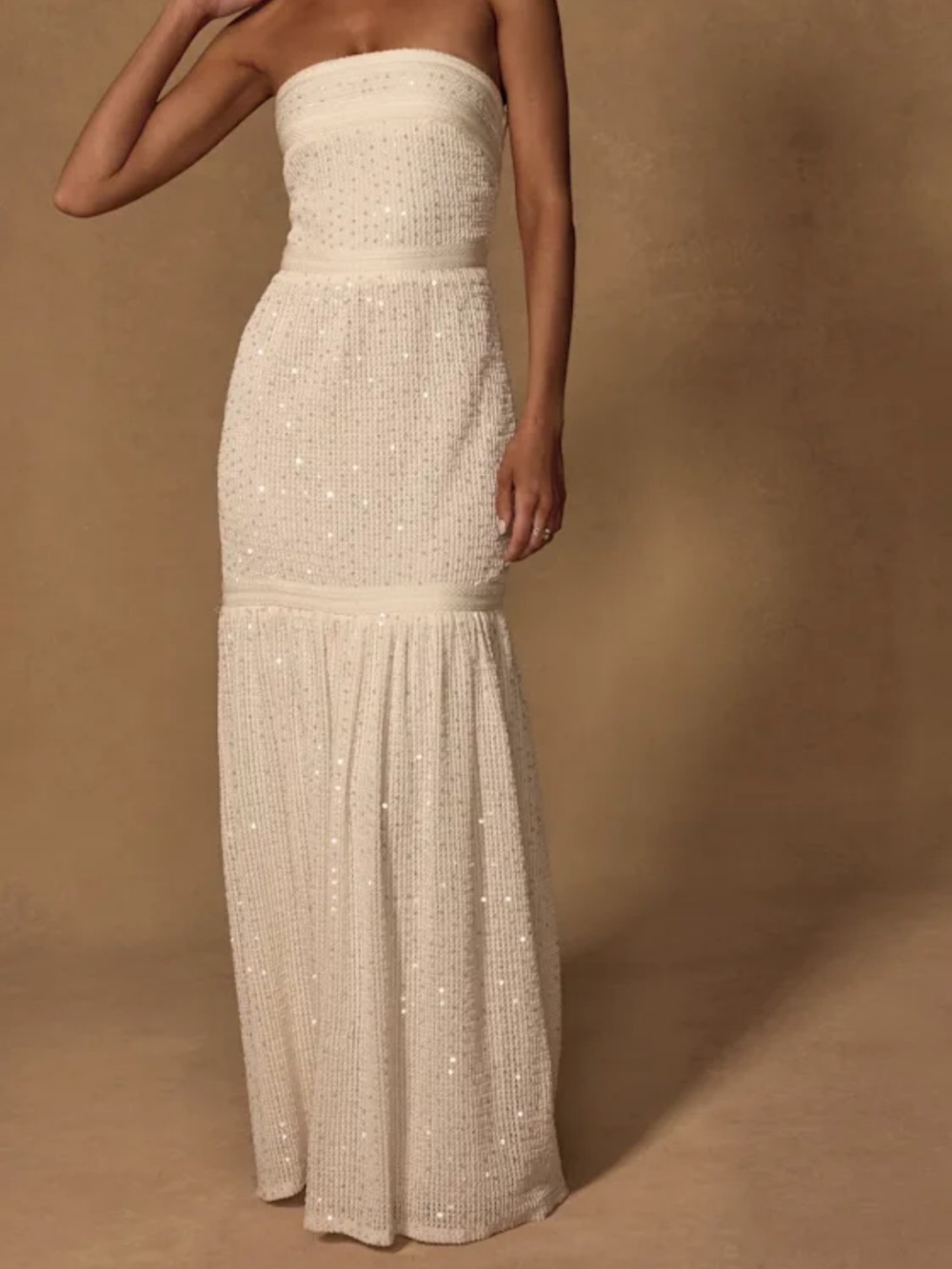 Lulus Sutri Cream Crochet Sequin Strapless Maxi Dress Mermaid Size XS Beach - Picture 4 of 6